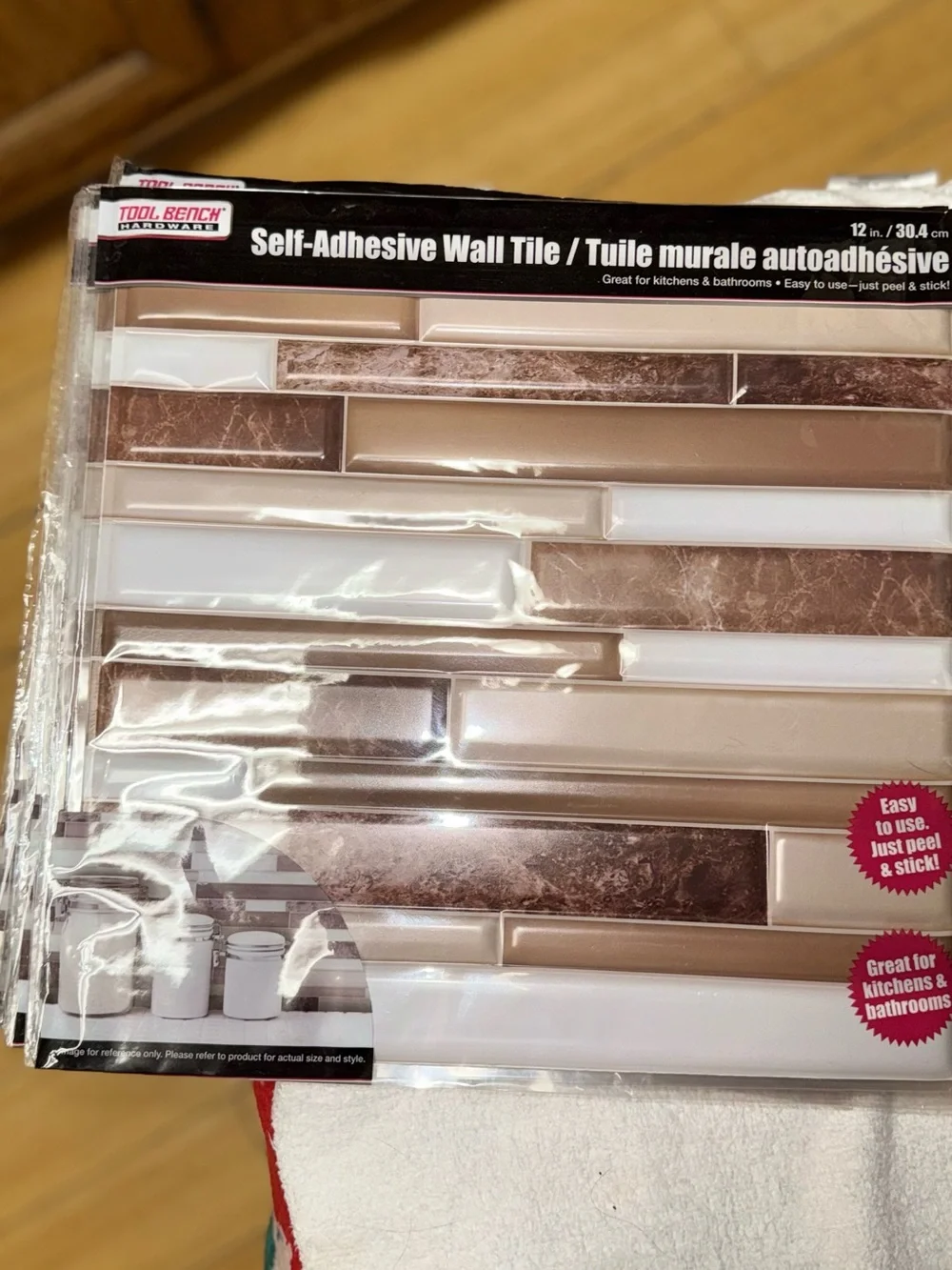 Tool Bench Self-Adhesive Wall Tile - Beige and Brown Mosaic